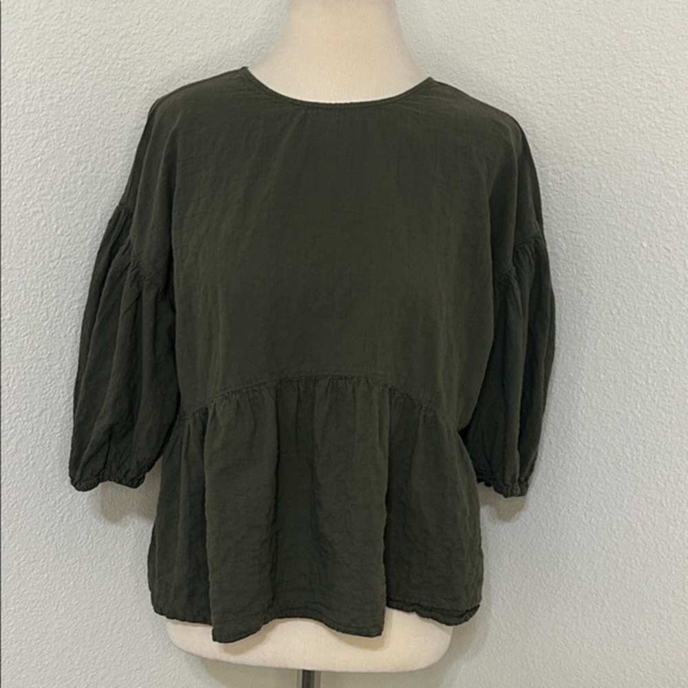 A New Day Women's Olive Green Peplum Top Fall Autumn M Medium